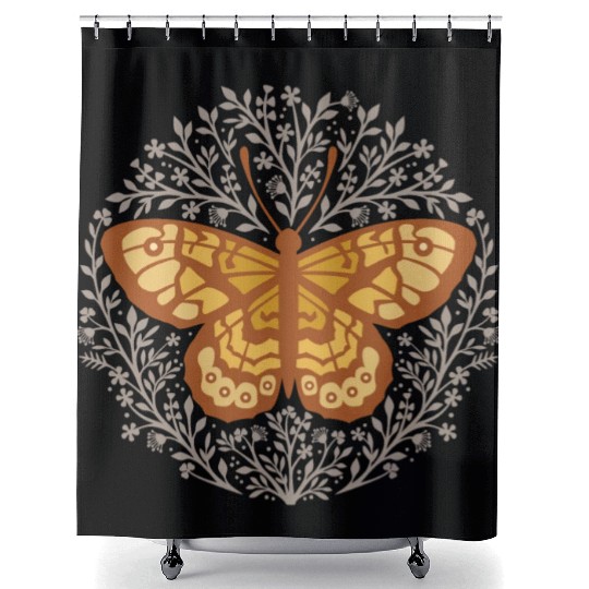 Butterfly insect with flowers. Shower Curtains