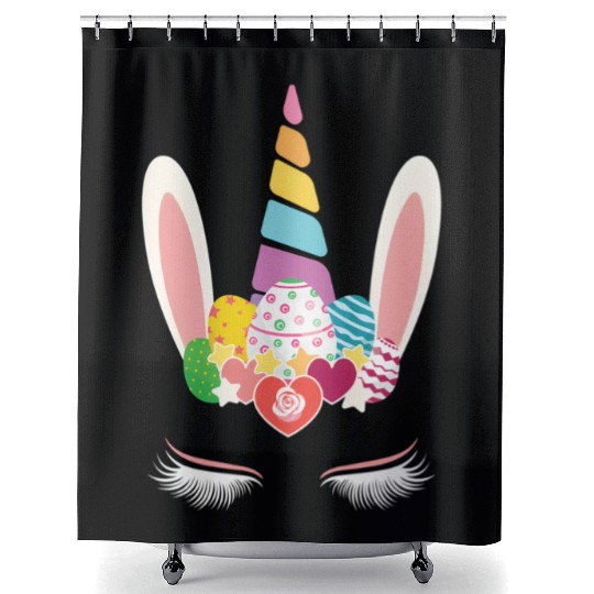 Happy Easter Unicorn Bunny Ears Eggs Hunter Shower Curtains