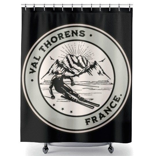 Val Thorens France Vintage Skiing Shower Curtains