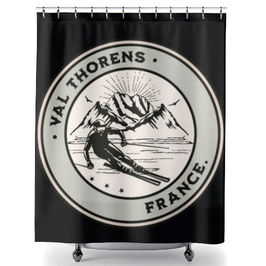 Val Thorens France Vintage Skiing Shower Curtains