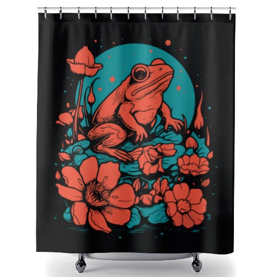 Goth Poison Frog Goblincore Fairycore Floral Frogs Shower Curtains