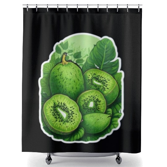 Green Kiwi Pattern Sticker Shower Curtains