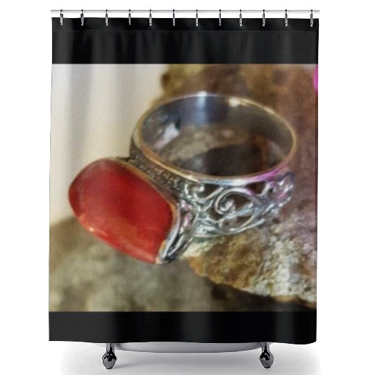 Red Coral sterling silver ring for women Shower Curtains