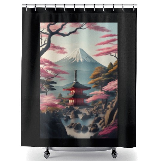 Asia Landscape Serene Mount Fuji Shower Curtains