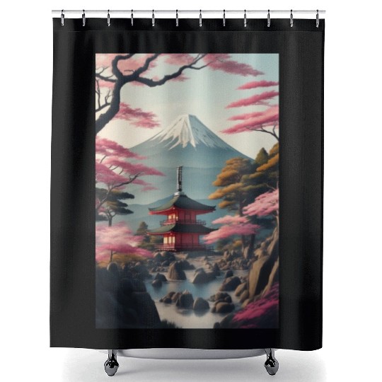 Asia Landscape Serene Mount Fuji Shower Curtains