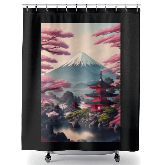 Asia Landscape Serene Mount Fuji Shower Curtains