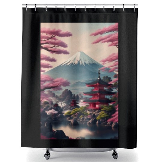 Asia Landscape Serene Mount Fuji Shower Curtains