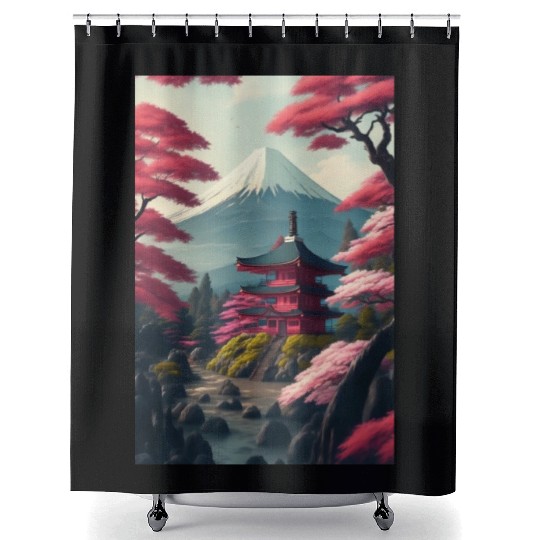 Asia Landscape Serene Mount Fuji Shower Curtains