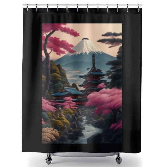 Asia Landscape Serene Mount Fuji Shower Curtains