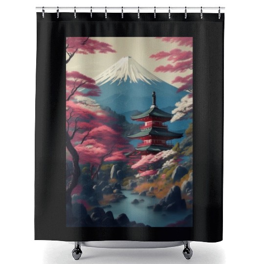Asia Landscape Serene Mount Fuji Shower Curtains