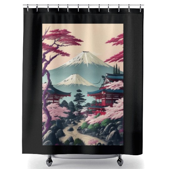 Asia Landscape Serene Mount Fuji Shower Curtains