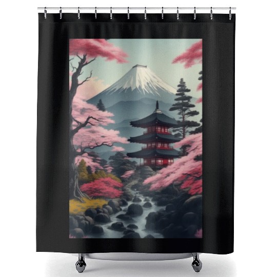 Asia Landscape Serene Mount Fuji Shower Curtains