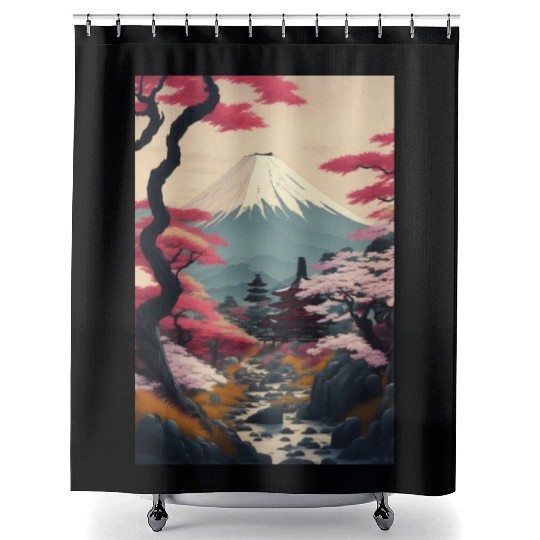 Asia Landscape Serene Mount Fuji Shower Curtains
