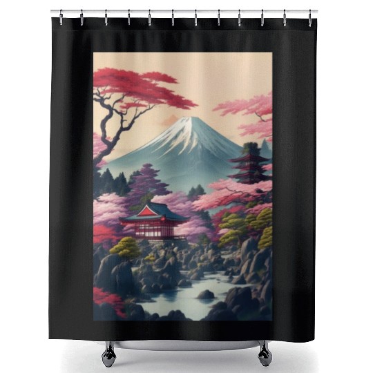 Asia Landscape Serene Mount Fuji Shower Curtains