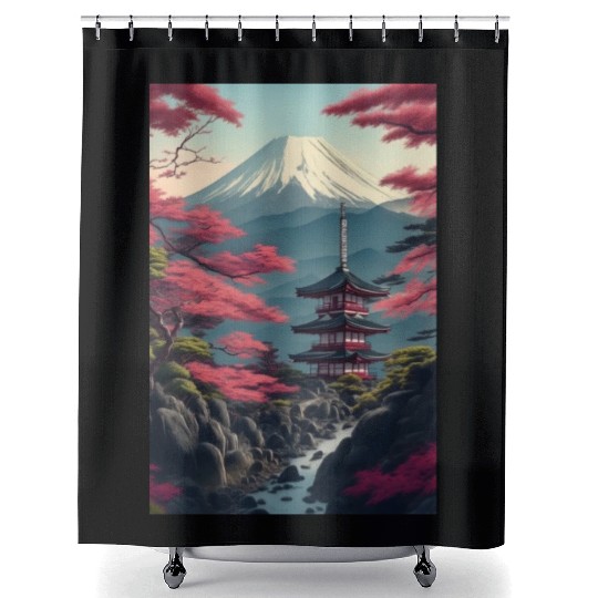 Asia Landscape Serene Mount Fuji Shower Curtains
