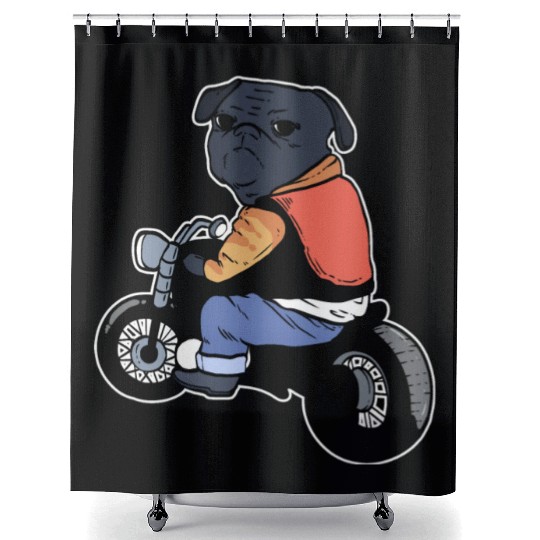 Funny Pug Motocross Rider And Moto Cross Fan Gift Shower Curtains
