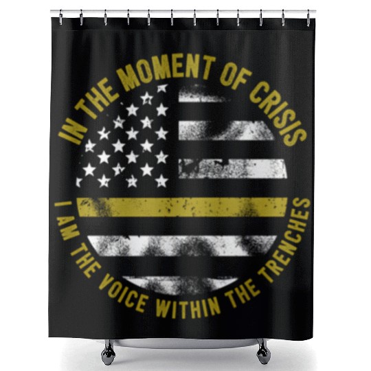 Police And Fire Dispatcher Thin Gold Line Shower Curtains