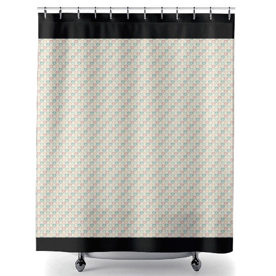Retro Hearts Pattern Yellow Teal Coral Shower Curtains