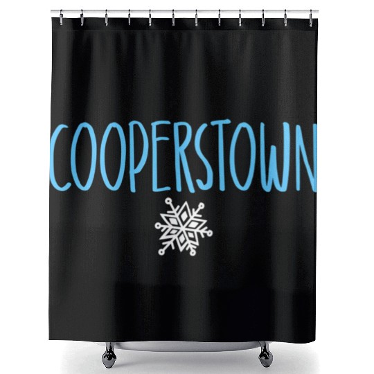Cooperstown Ny Snowflake Drawing Light Blue Text Shower Curtains
