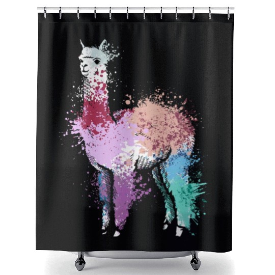 Colorful Splash Art Farm animals alpaca Llama Shower Curtains
