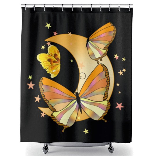 Orange butterflies moon aesthetic butterfly insect Shower Curtains