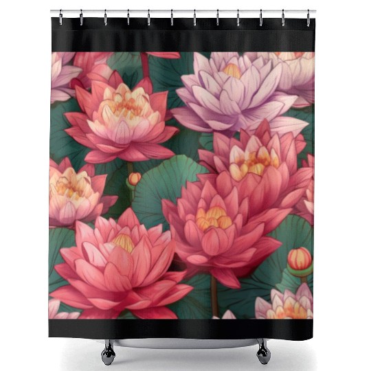 Serenity Blooms: Timeless Lotus Pattern Shower Curtains