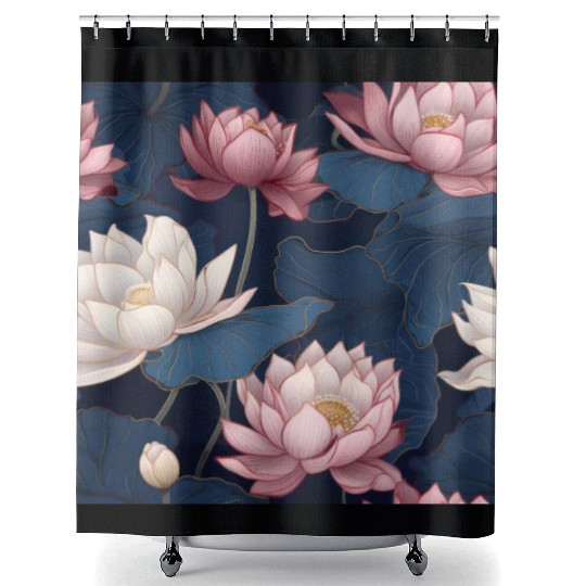 Serenity Blooms: Timeless Lotus Pattern Shower Curtains