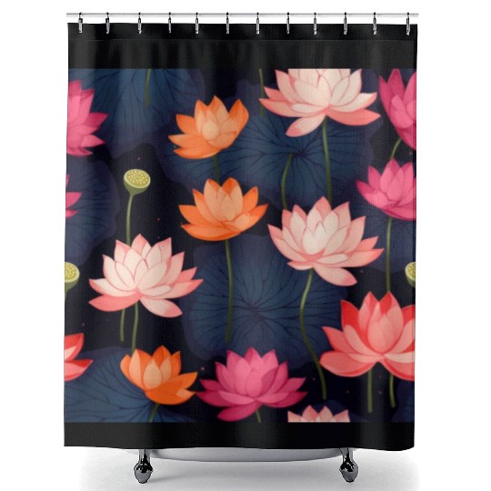Serenity Blooms: Timeless Lotus Pattern Shower Curtains