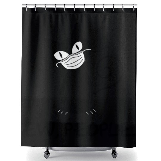Funny Ew People Black Cat Face Mask Shower Curtains