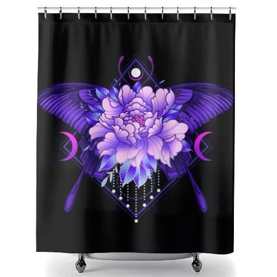 Peony Butterfly geometric tattoo Shower Curtains
