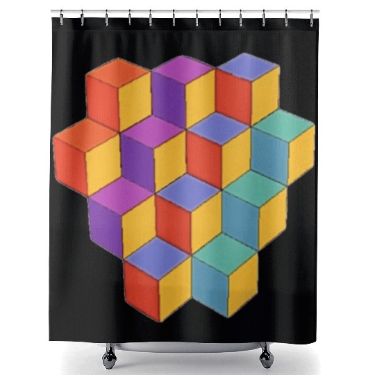 3d Cubes Orange Purple Red Blue Green Yellow Shower Curtains