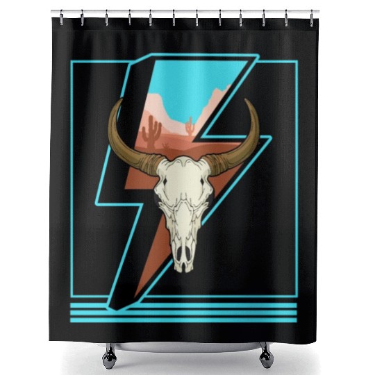 Cowboy Shower Curtains, Lightning Cow Skull Dessert Cactus