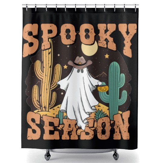 Spooky Season Western Ghost Halloween Shower Curtains