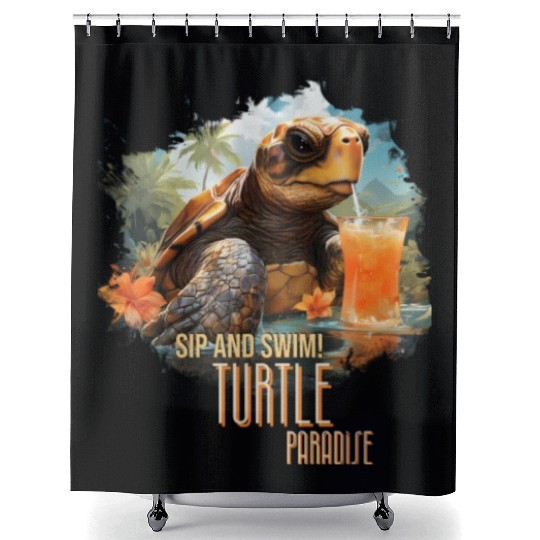 Turtle Paradise: Sip and Swim! Shower Curtains
