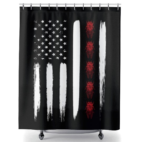 Cicada Line In Distressed Us Flag For Cicada Shower Curtains