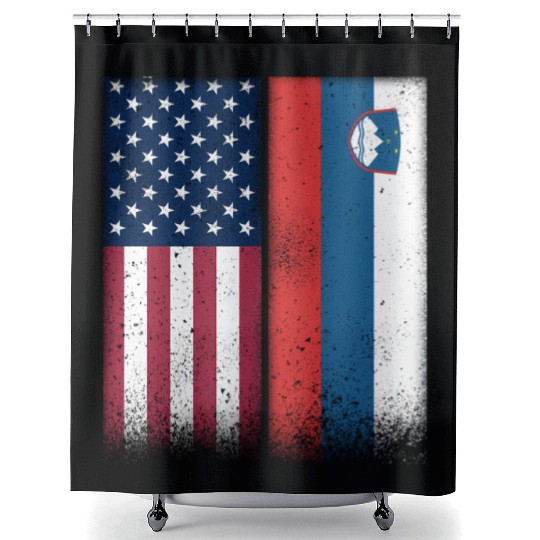 Slovenian Flag Shower Curtains Usa And Slovenia Flags Proud