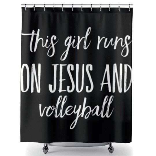 This Runs On Jesus And Volleyball Christian Shower Curtains