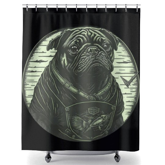 Tough Pug Circle Shower Curtains