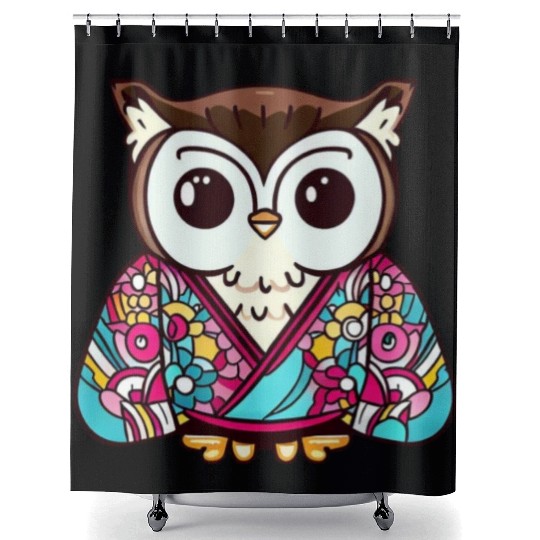 Japanese Kimono owl Shower Curtains