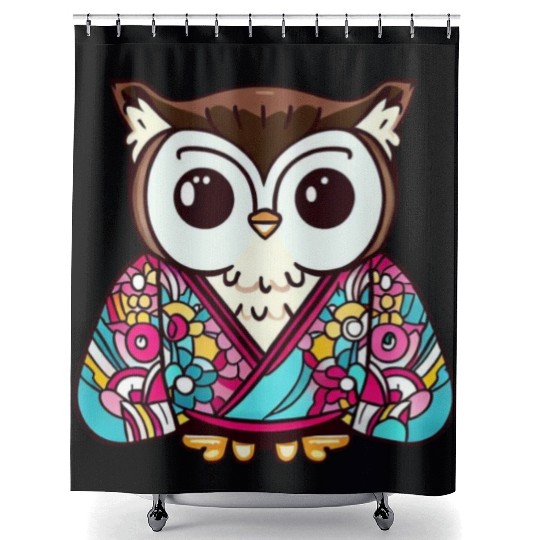 Japanese Kimono owl Shower Curtains