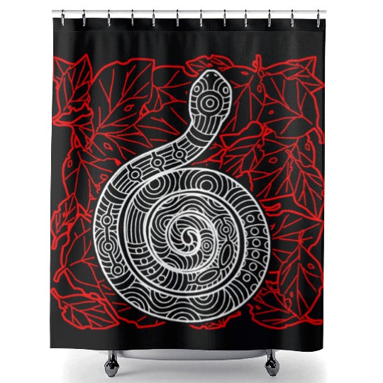 Tribal Snake Ink Art Tattoo Red White Shower Curtains