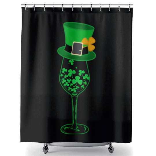 Irish Green Shamrock St Patrick's Day Wine Drinkin Shower Curtains