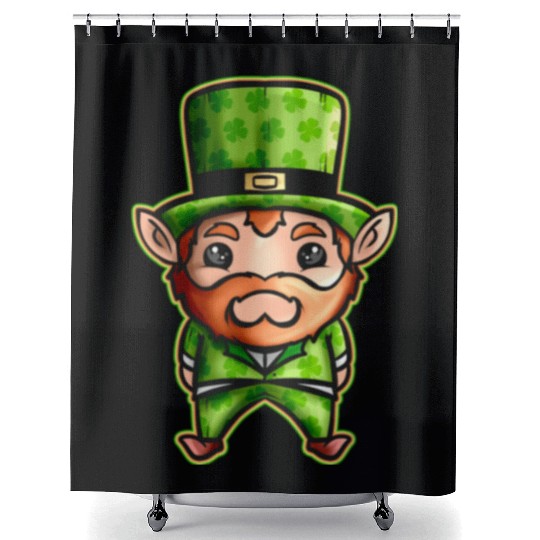 Cute Kawaii Irish Elf With Shamrock Hat For St Shower Curtains