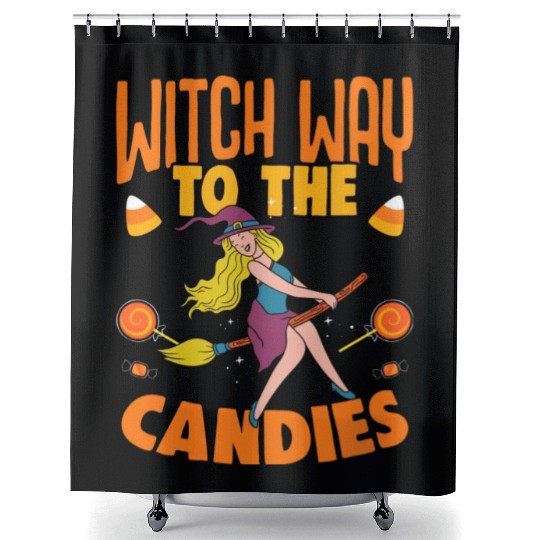 Witch Way To The Candy Funny Trick Or Treat Shower Curtains