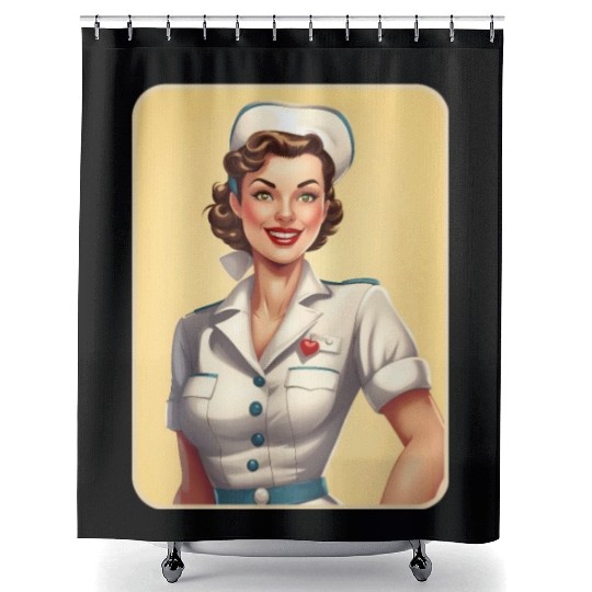 WW2 Nurse Pinup Girl - Vintage Tribute Army Men Shower Curtains
