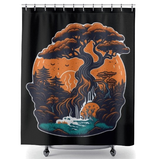 Retro Bonsai Gardener Nature Bonsai Tree Lover Shower Curtains