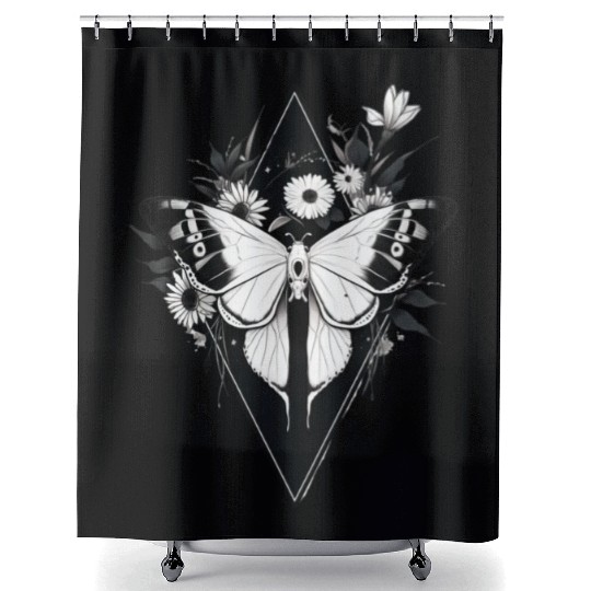 Black and White Gothic Moth Shower Curtains