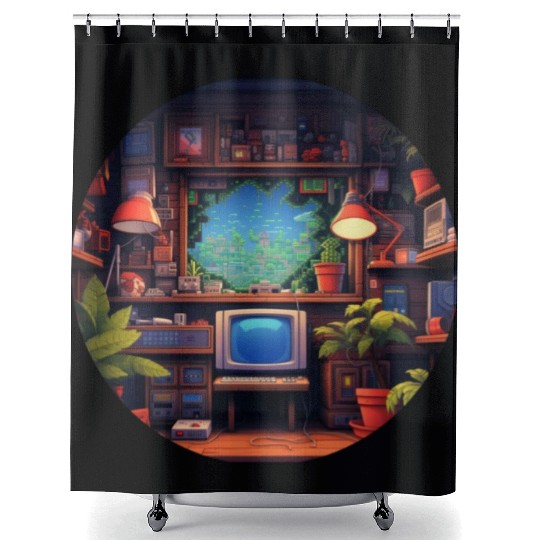 Pixelated Nostalgia: Embrace Retro Gaming Fun Shower Curtains