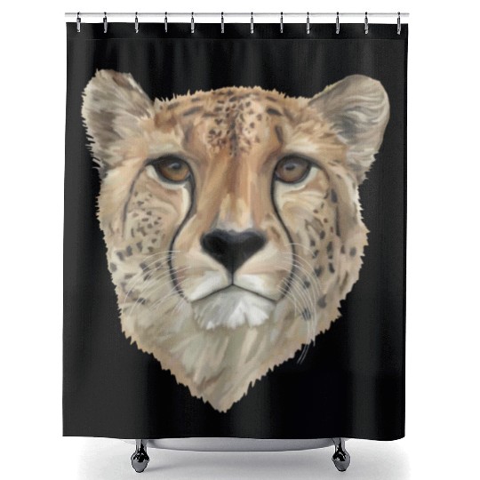 Watercolor Cheetah Portrait Shower Curtains