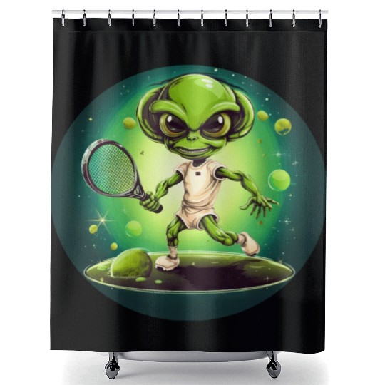 Strong Alien Tennis Player at Sunset Shower Curtains